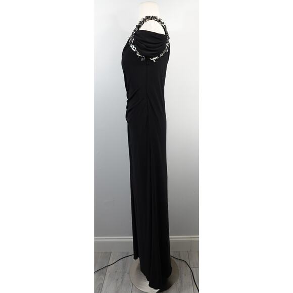 Vintage Cache One Shoulder Black Jersey Grecian Crystal Formal Dress Gown New 6 - Picture 3 of 16